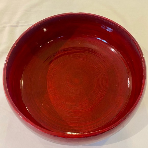 None Other - Vibrant Red Wood Decorative Bowl